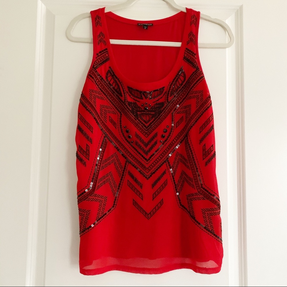 Express Beaded Sequins Red Sleeveless Top Small
